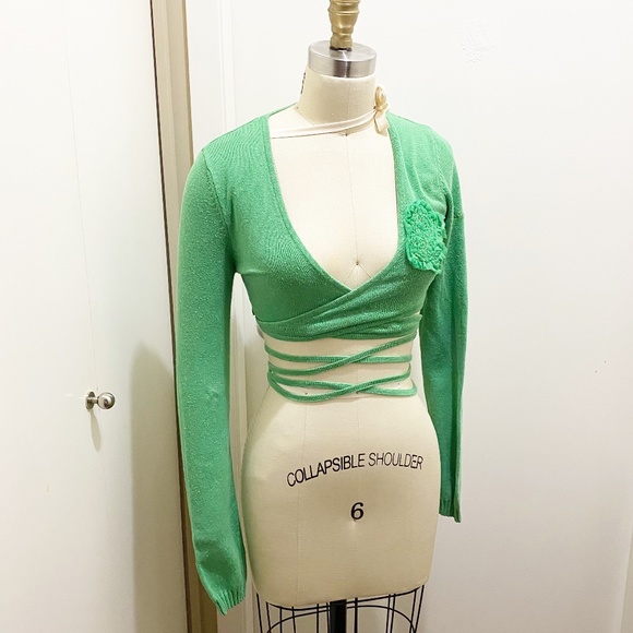 Unique DKNY Terry Knit Long Sleeve Crop Wrap Top S - Picture 1 of 14
